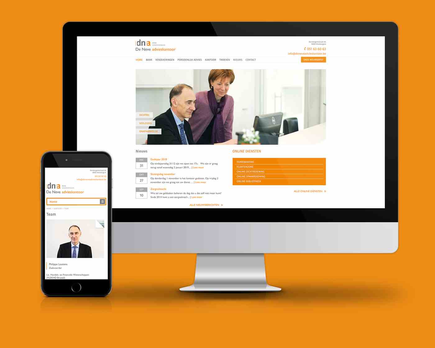 De Neve advieskantoor website preview desktop and smartphone 