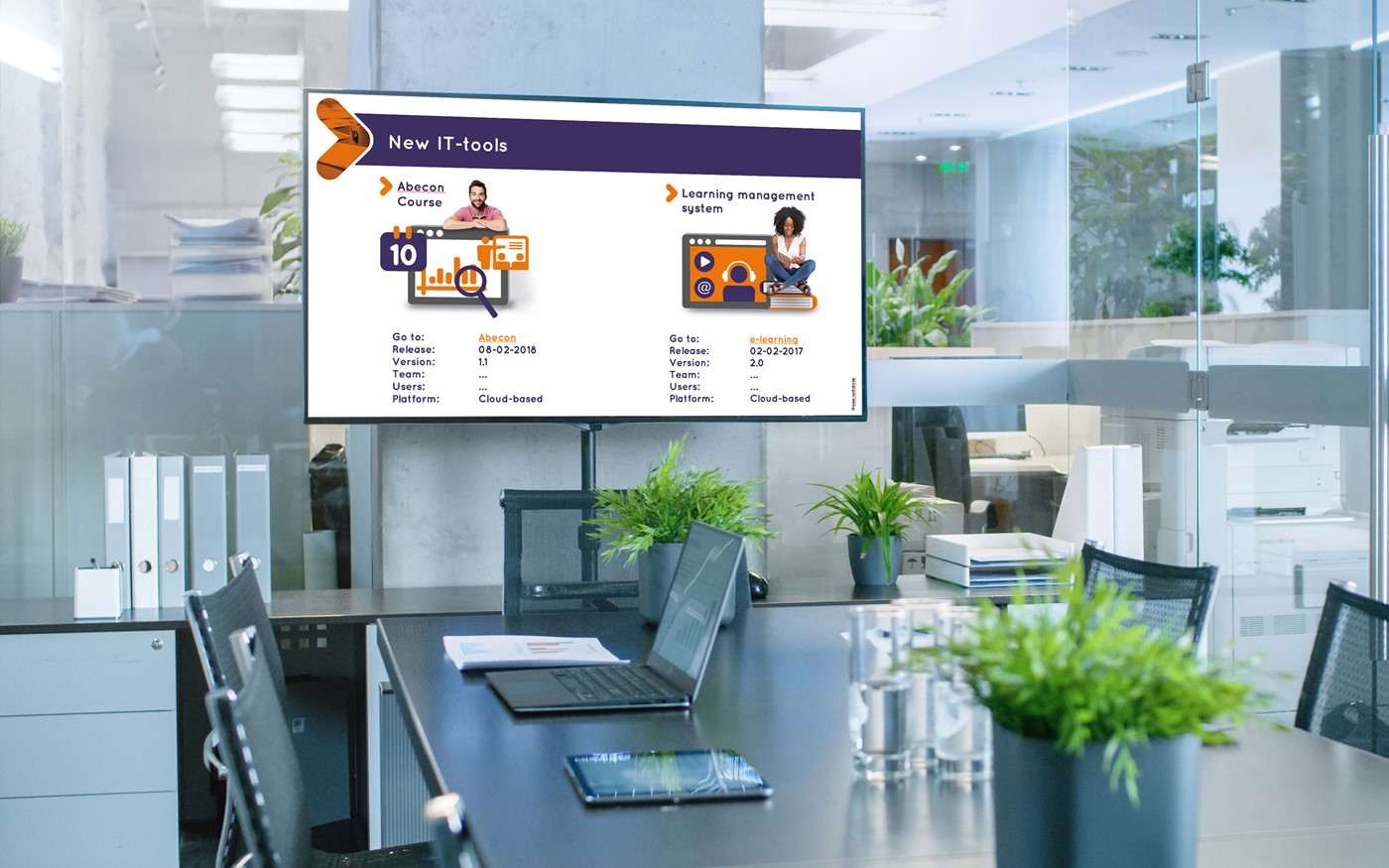 Cefora meeting room avec projection diapositive 'New IT-tools'