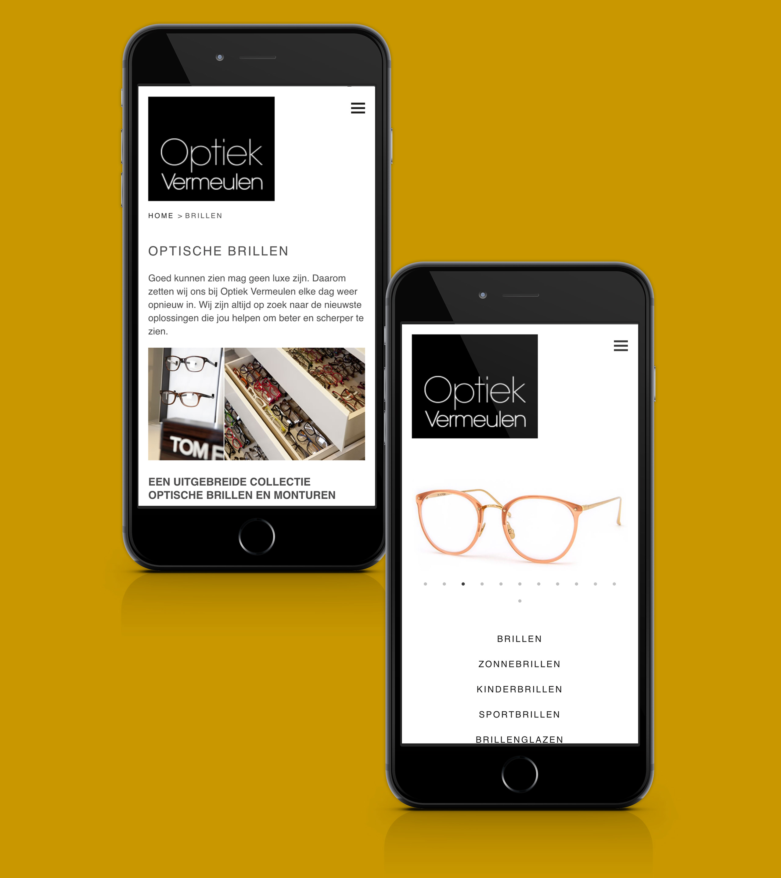 Optiek Vermeulen Merelbeke website on smartphone