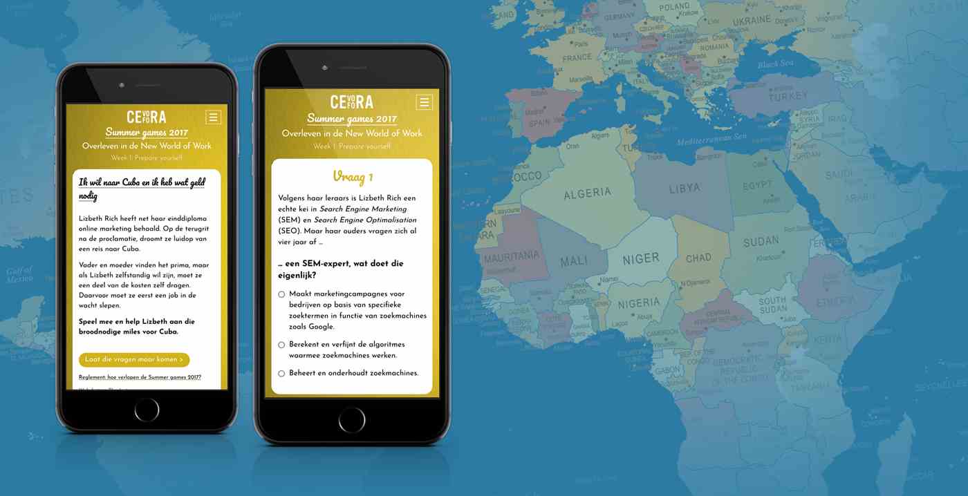 Cevora Summer Games 2017 preview smartphone avec carte du monde sur l'arrière-plan